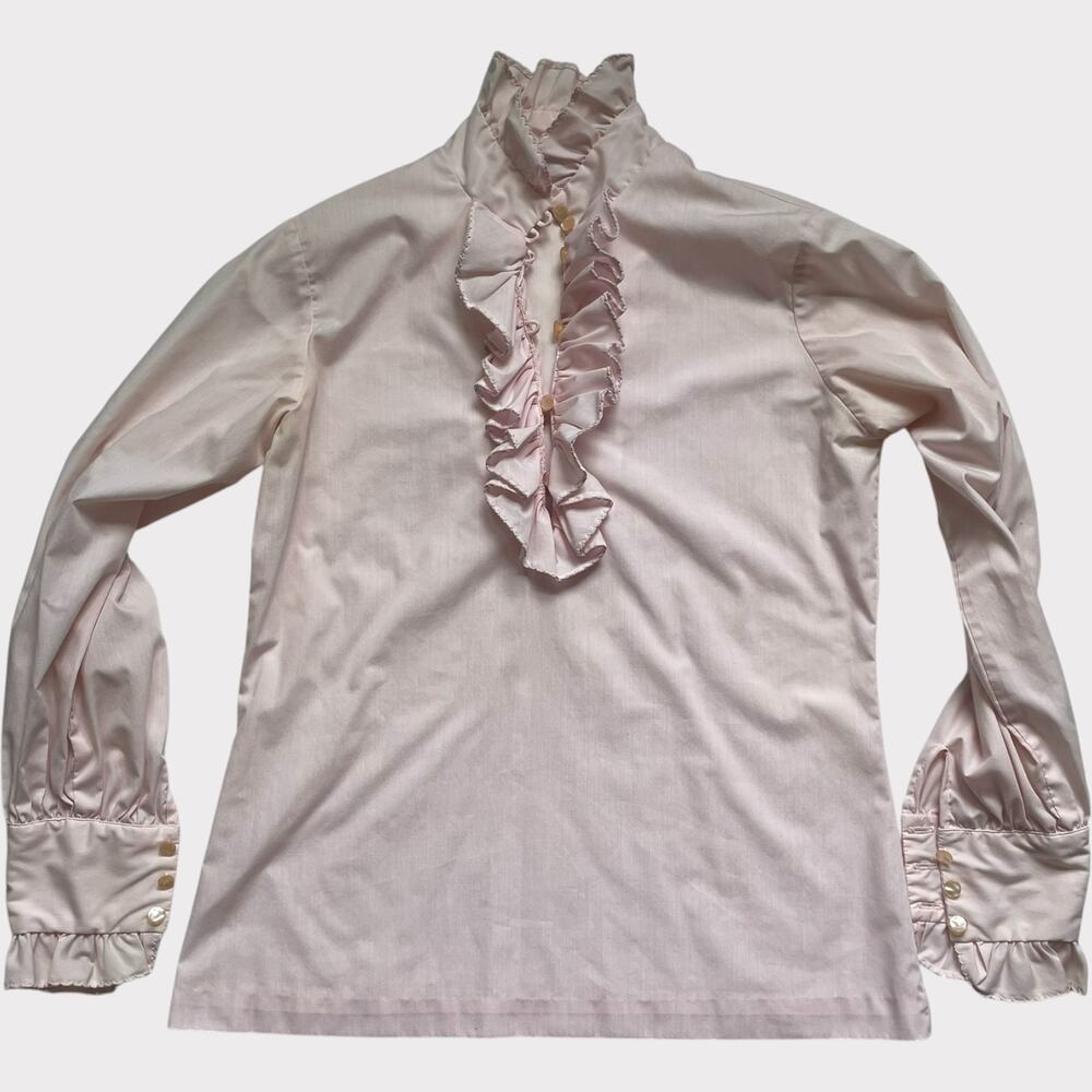 VTG Mardi Modes Victorian Blouse 70s 1970s Light Pink Long Sleeves Size Medium